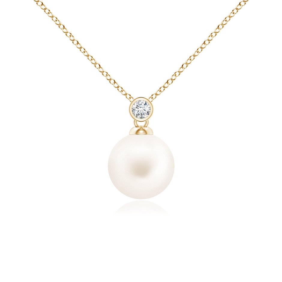 8mm AA Freshwater Pearl Pendant with Bezel Diamond in Yellow Gold 