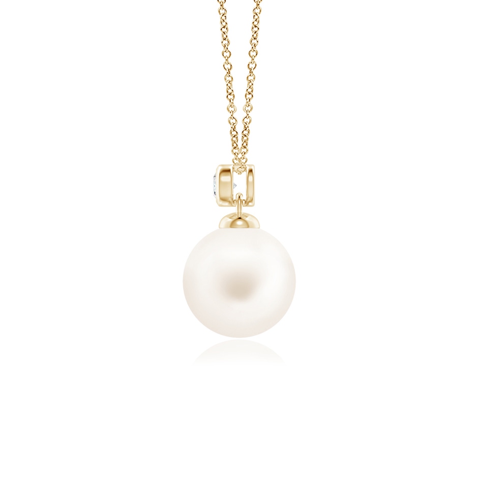 8mm AA Freshwater Pearl Pendant with Bezel Diamond in Yellow Gold side-1