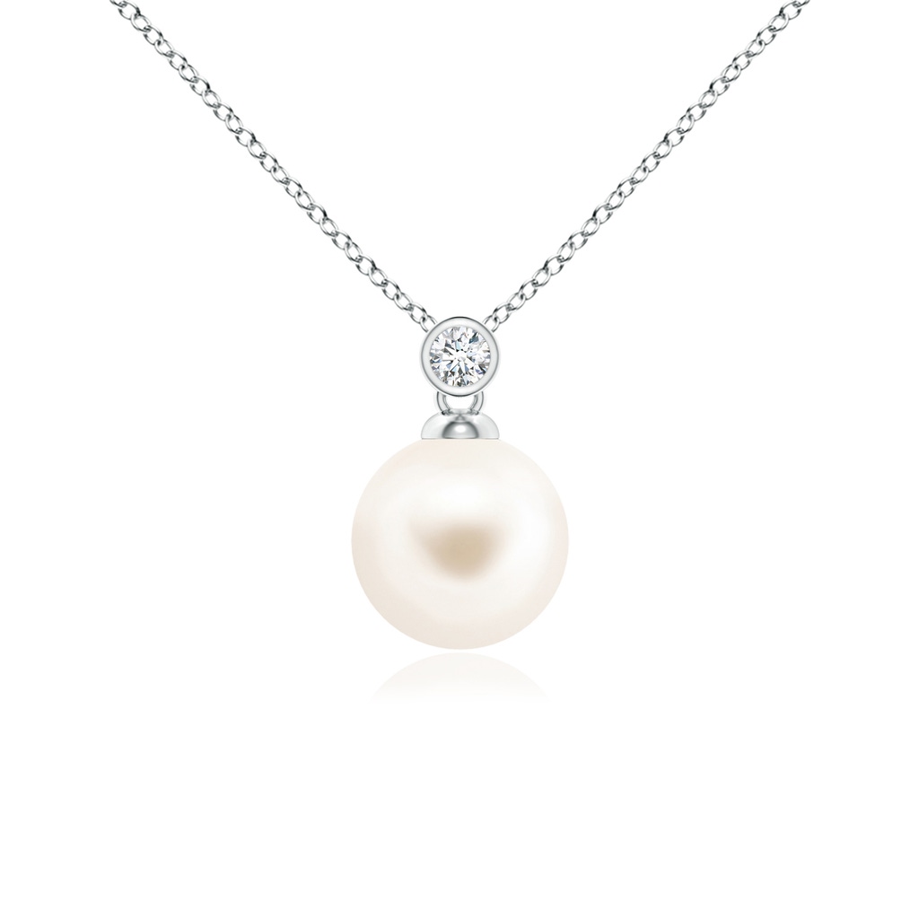 8mm AAA Freshwater Pearl Pendant with Bezel Diamond in White Gold 