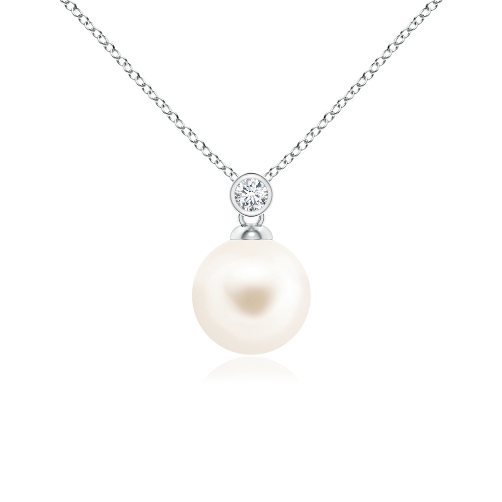 8mm AAA Freshwater Pearl Pendant with Bezel Diamond in White Gold