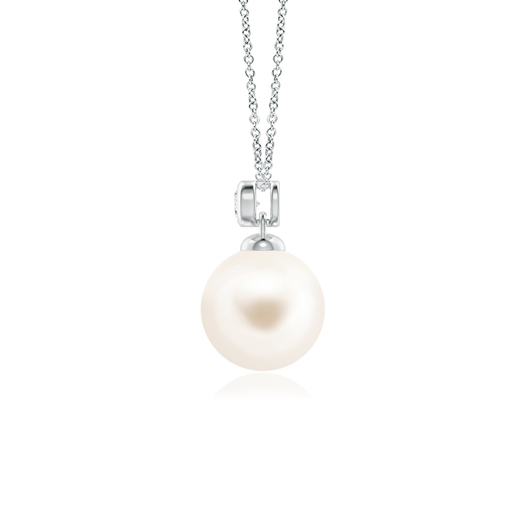8mm AAA Freshwater Pearl Pendant with Bezel Diamond in White Gold Side-1