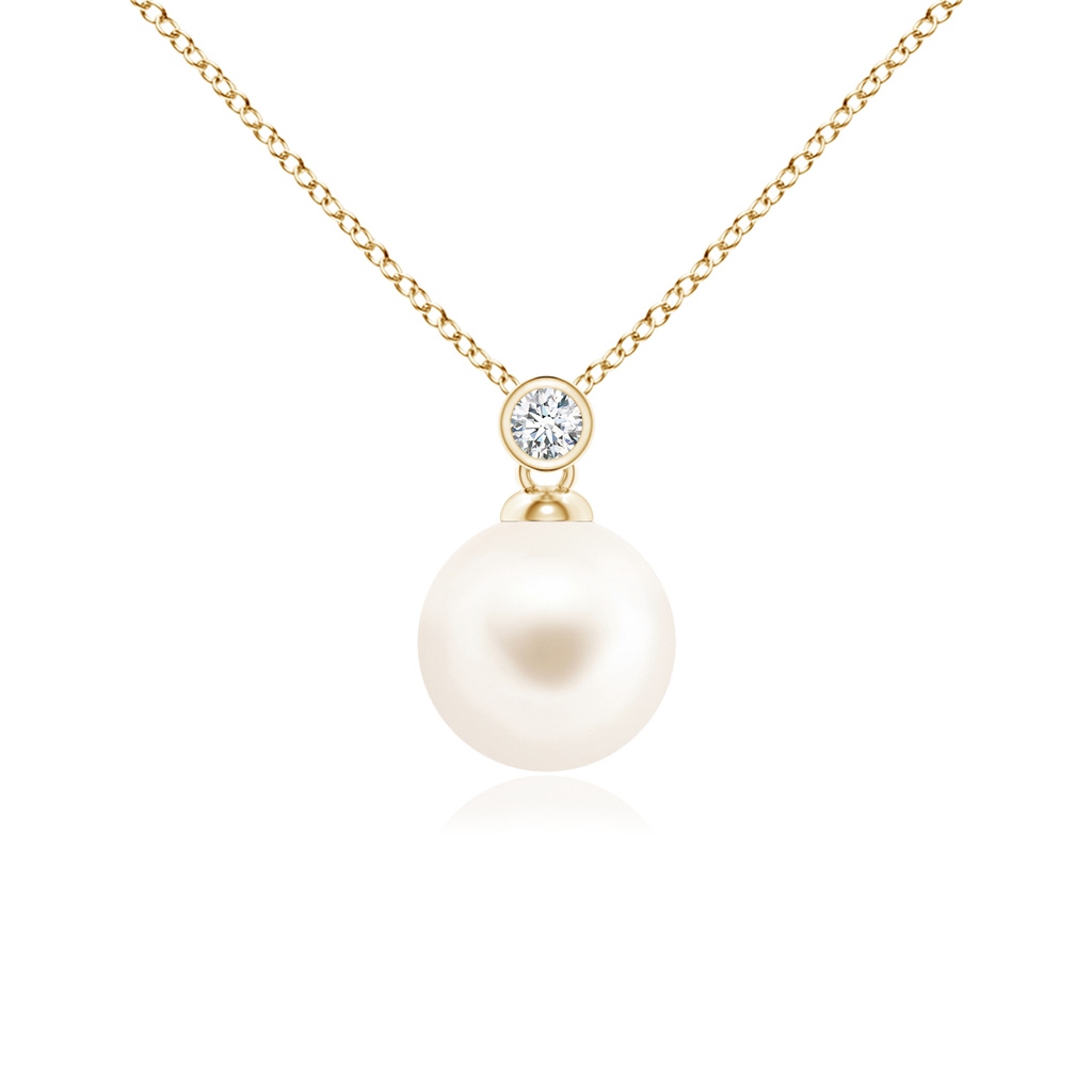 8mm AAA Freshwater Pearl Pendant with Bezel Diamond in Yellow Gold