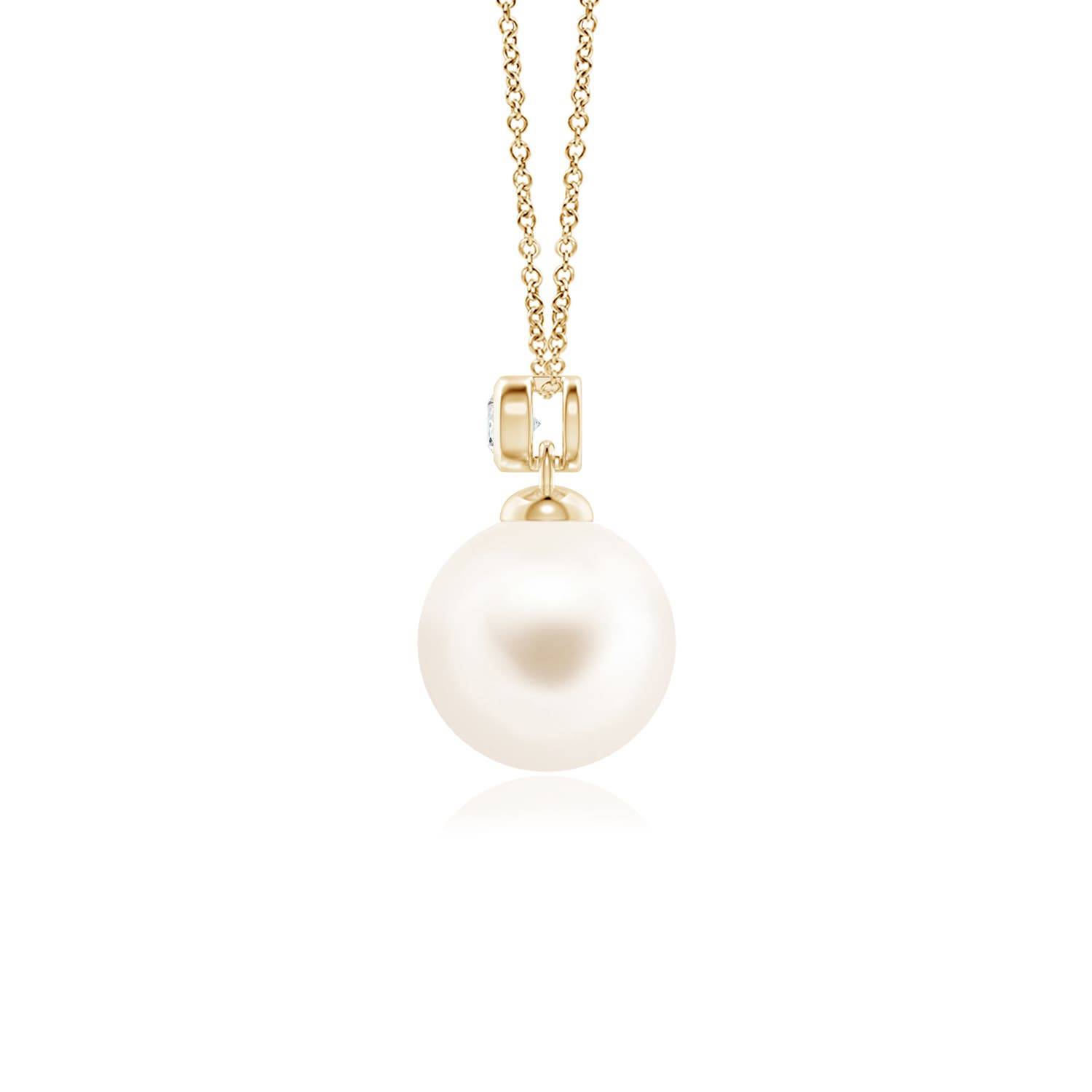 8mm AAA Freshwater Pearl Pendant with Bezel Diamond in Yellow Gold - side 2