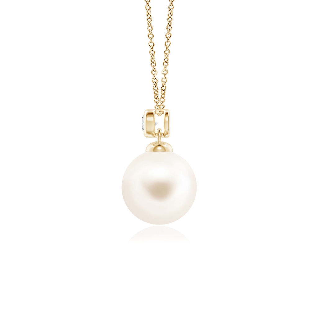 8mm AAA Freshwater Pearl Pendant with Bezel Diamond in Yellow Gold - side_1