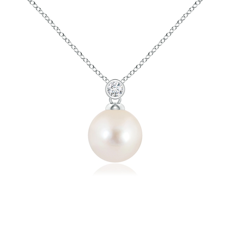 8mm AAAA Freshwater Pearl Pendant with Bezel Diamond in White Gold 