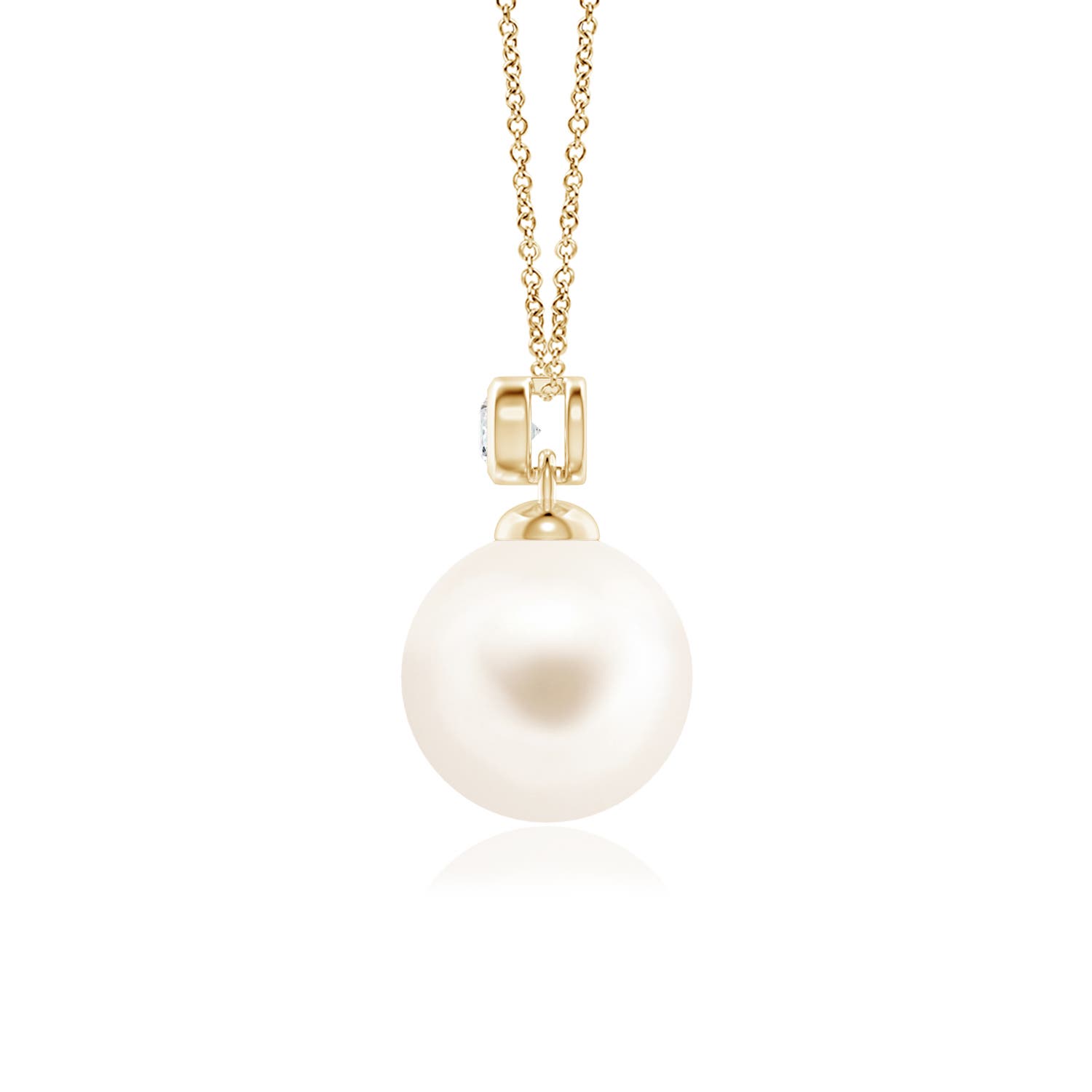 9mm AAA Freshwater Pearl Pendant with Bezel Diamond in Yellow Gold