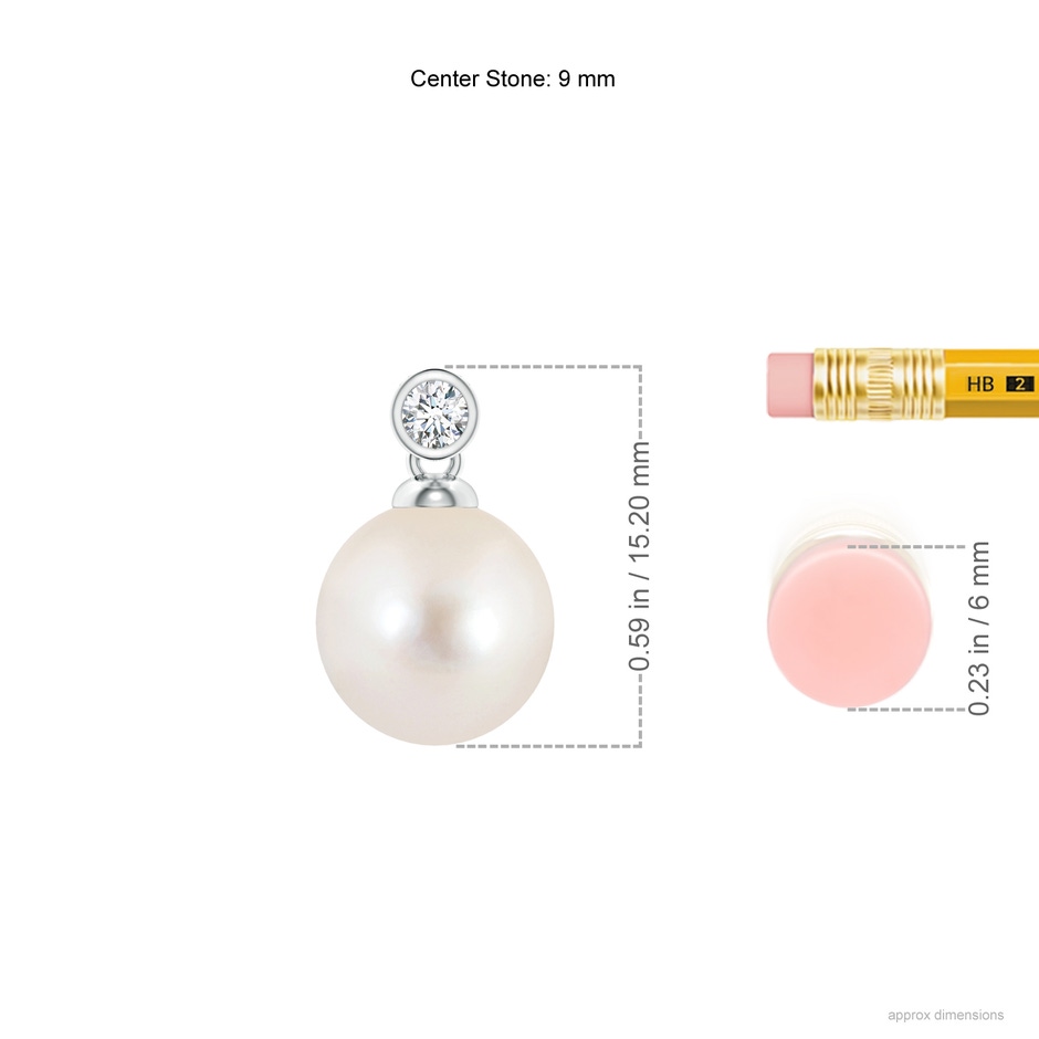 9mm AAAA Freshwater Pearl Pendant with Bezel Diamond in P950 Platinum ruler