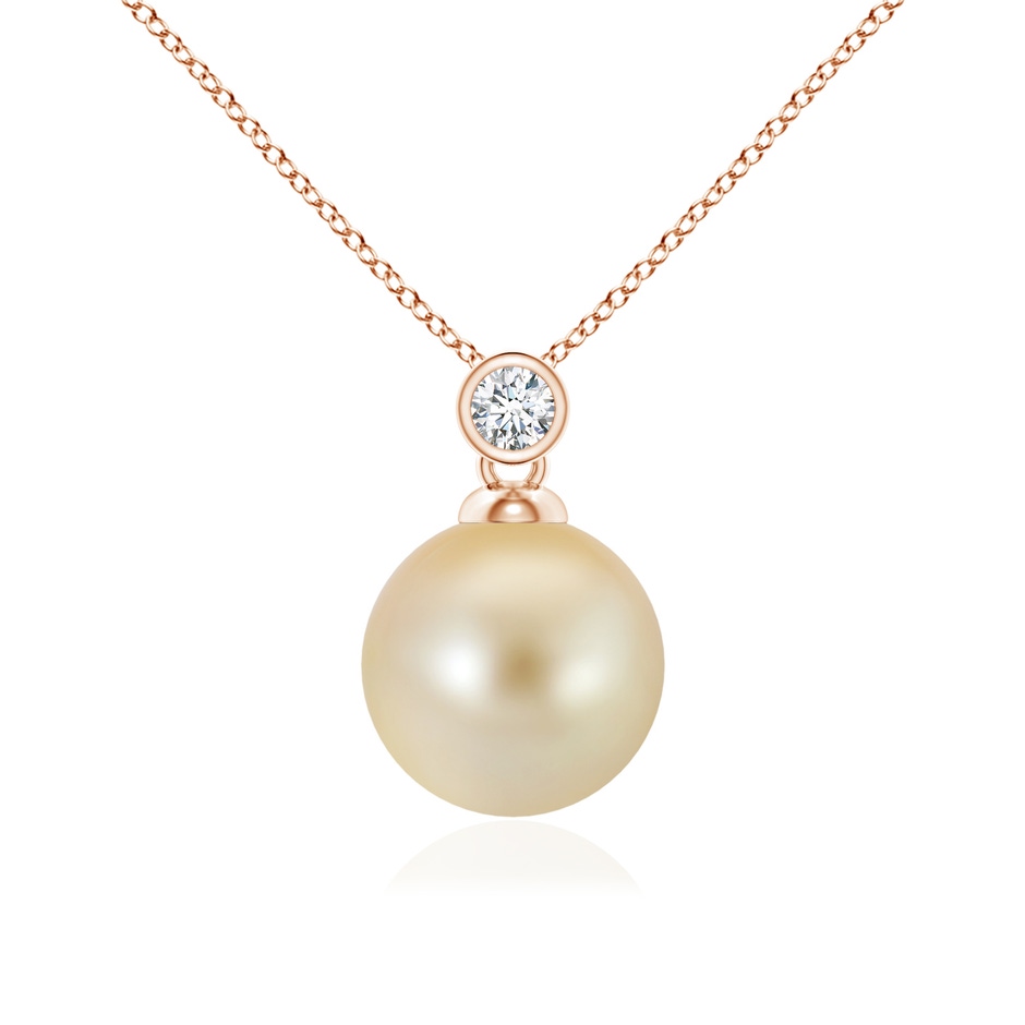 10mm AAA Golden South Sea Pearl Pendant with Bezel Diamond in Rose Gold 