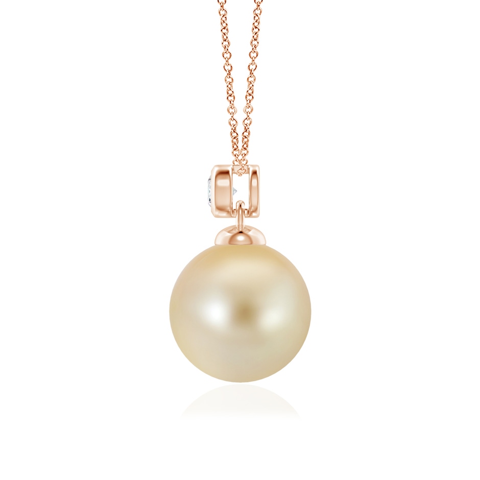 10mm AAA Golden South Sea Pearl Pendant with Bezel Diamond in Rose Gold side-1
