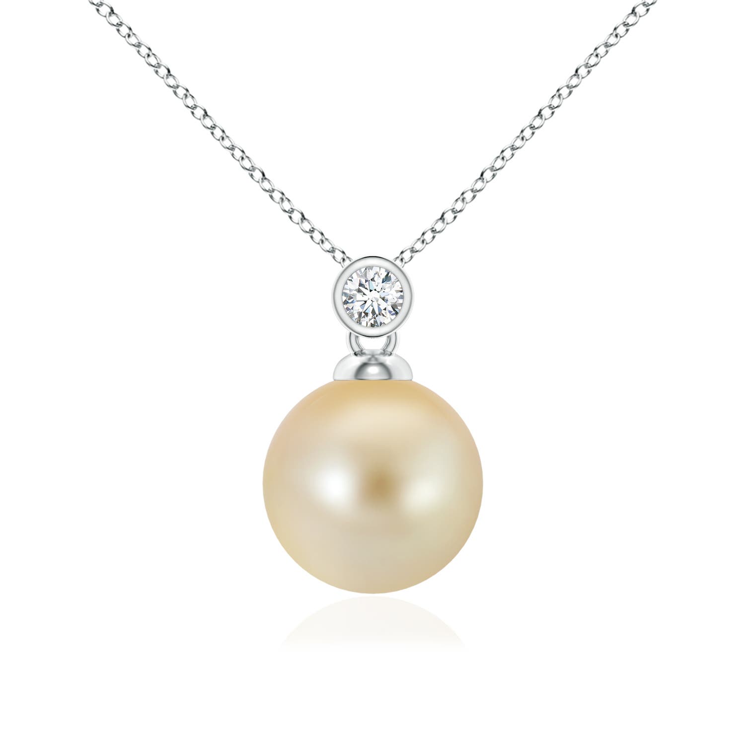 10mm AAA Golden South Sea Pearl Pendant with Bezel Diamond in White Gold