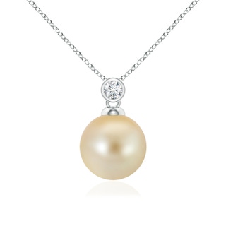 10mm AAA Golden South Sea Pearl Pendant with Bezel Diamond in White Gold
