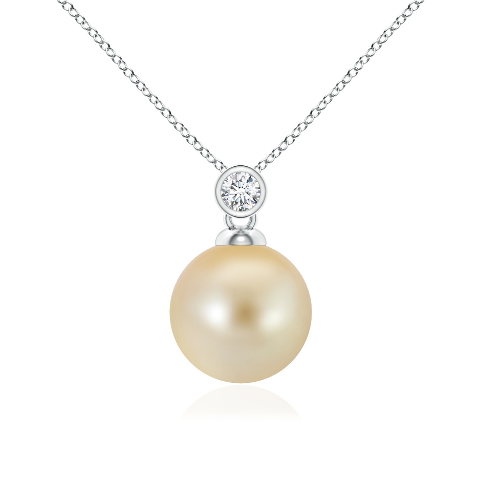 10mm AAA Golden South Sea Pearl Pendant with Bezel Diamond in White Gold 