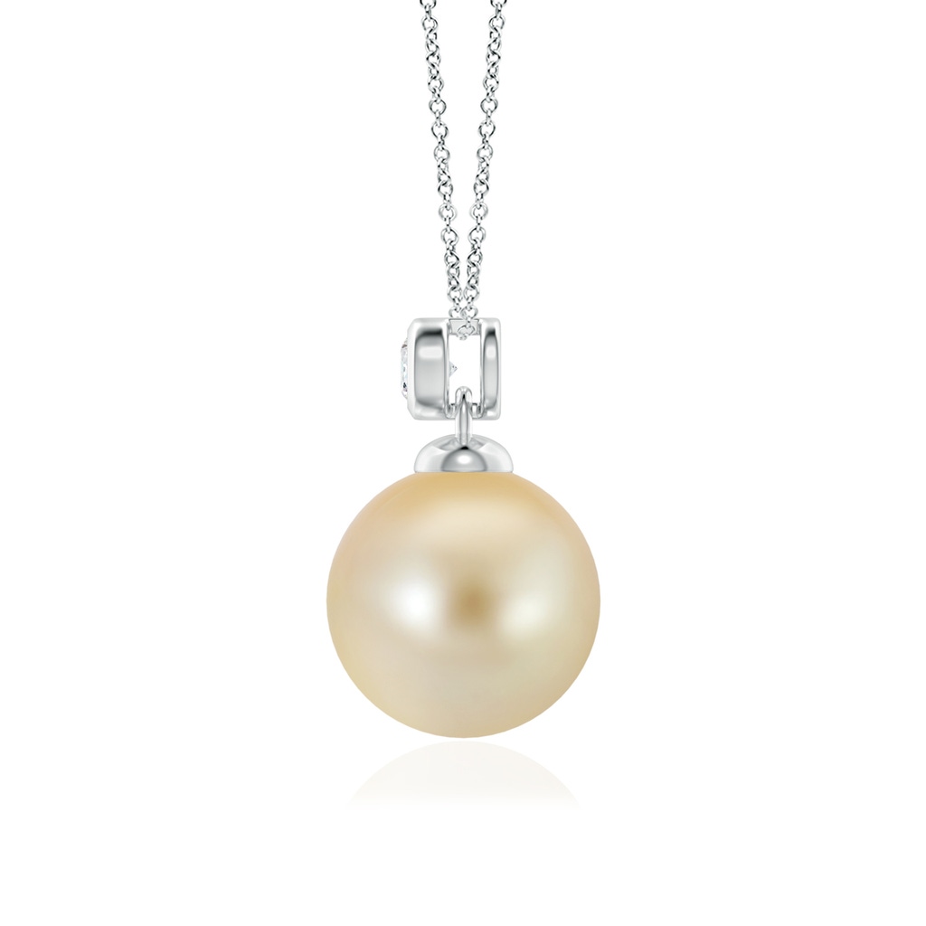 10mm AAA Golden South Sea Pearl Pendant with Bezel Diamond in White Gold Side-1