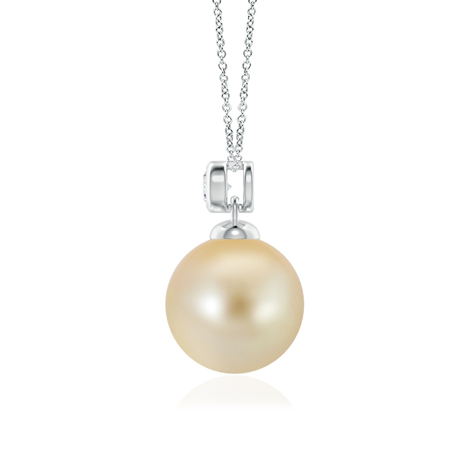 10mm AAA Golden South Sea Pearl Pendant with Bezel Diamond in White Gold side-1