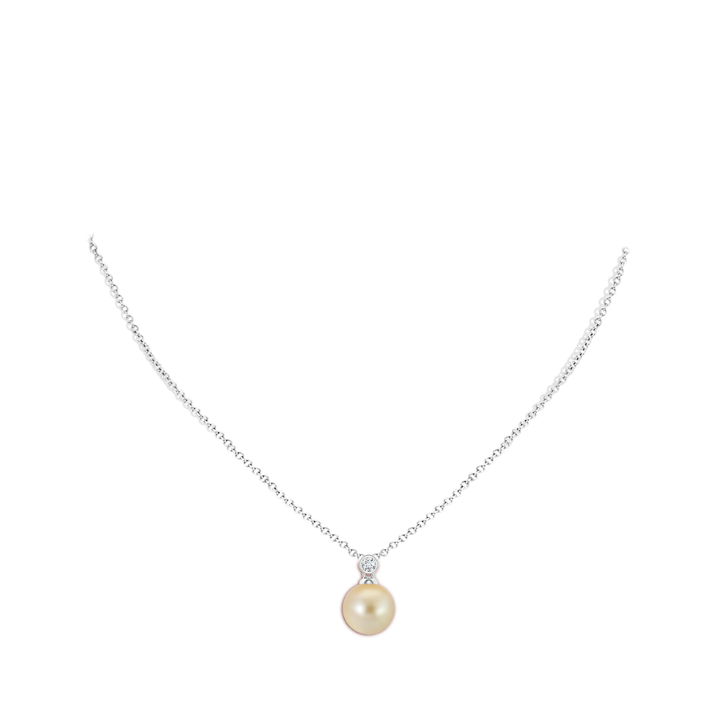 10mm AAA Golden South Sea Pearl Pendant with Bezel Diamond in White Gold Body-Neck