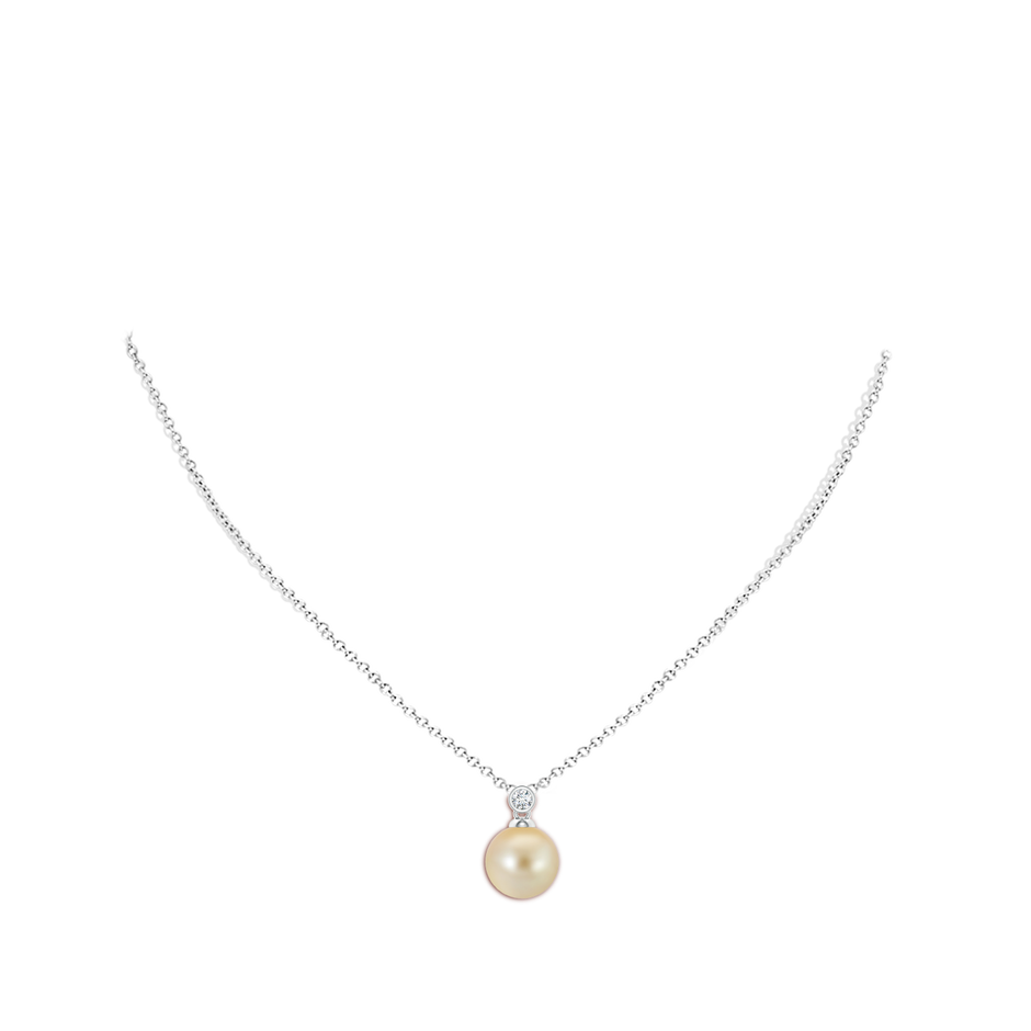 10mm AAA Golden South Sea Pearl Pendant with Bezel Diamond in White Gold body-neck