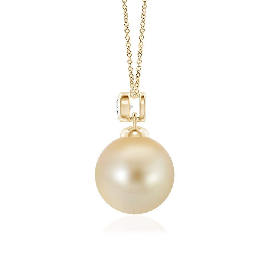 10mm AAA Golden South Sea Pearl Pendant with Bezel Diamond in Yellow Gold side-1
