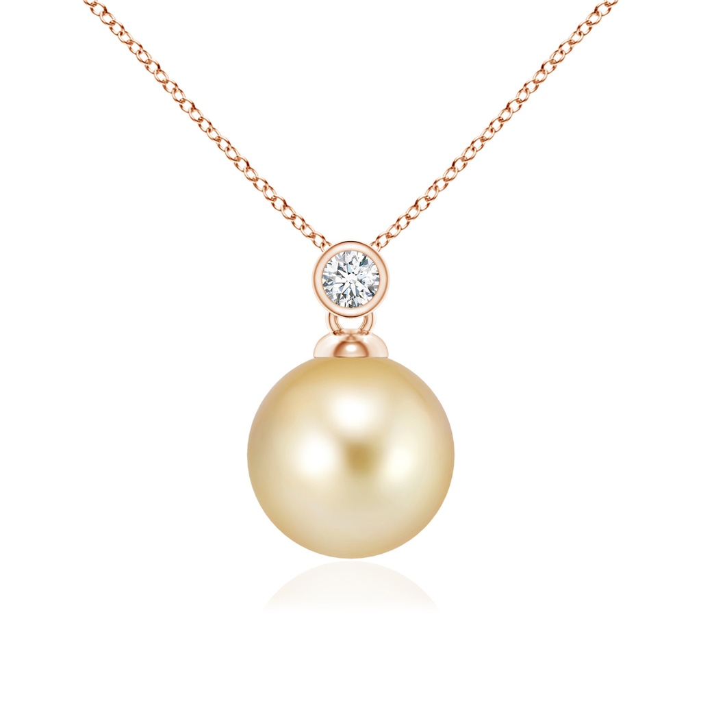 10mm AAAA Golden South Sea Pearl Pendant with Bezel Diamond in Rose Gold