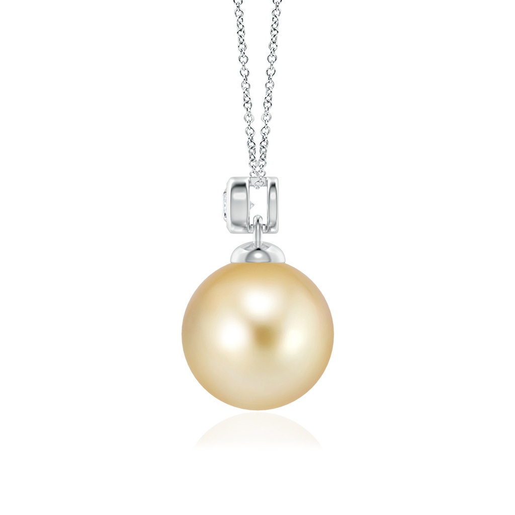 10mm AAAA Golden South Sea Pearl Pendant with Bezel Diamond in White Gold - side_1
