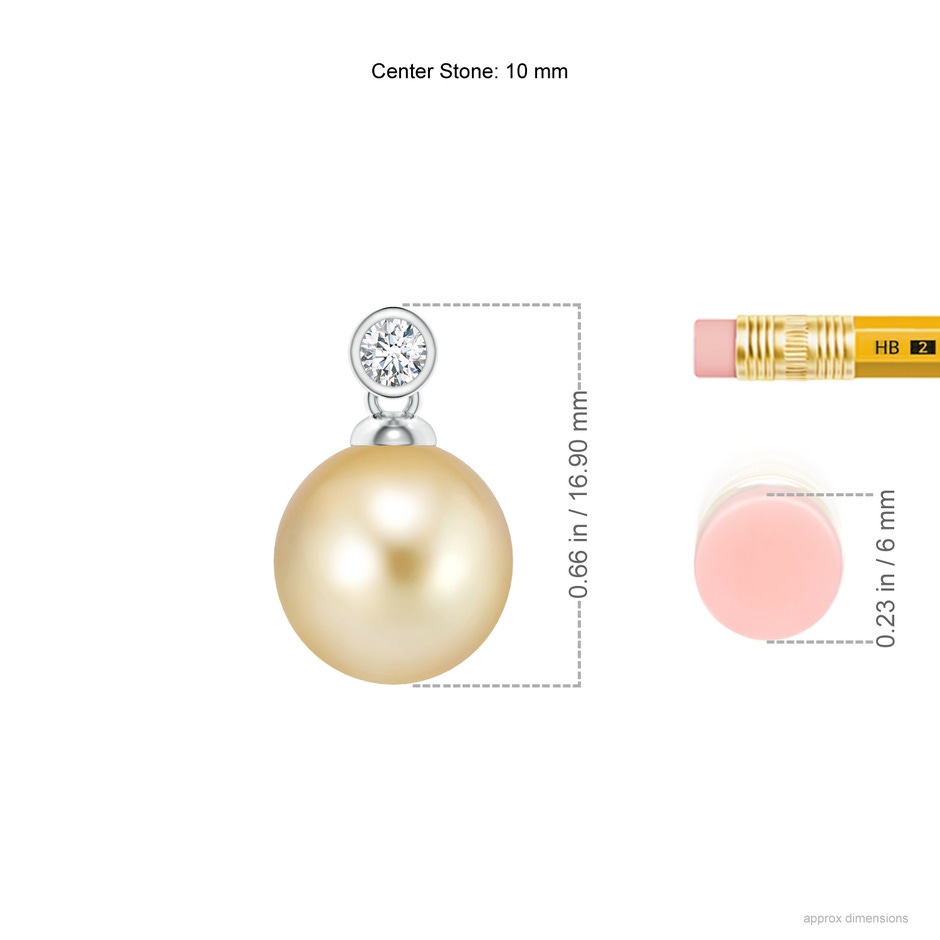 10mm AAAA Golden South Sea Pearl Pendant with Bezel Diamond in White Gold ruler