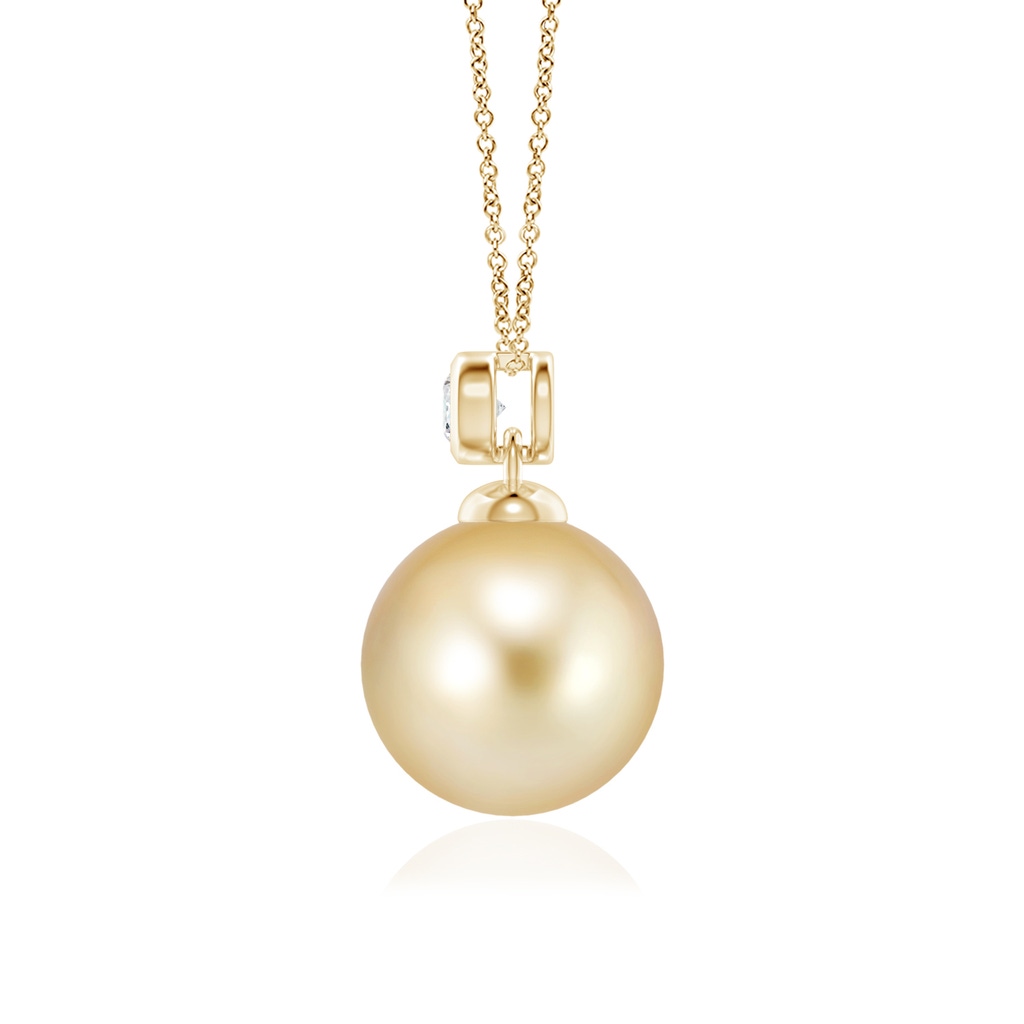 10mm AAAA Golden South Sea Pearl Pendant with Bezel Diamond in Yellow Gold Side-1