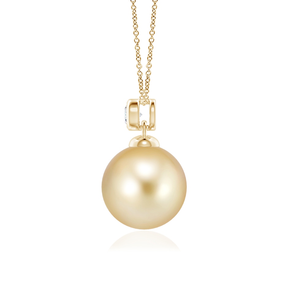 10mm AAAA Golden South Sea Pearl Pendant with Bezel Diamond in Yellow Gold side-1