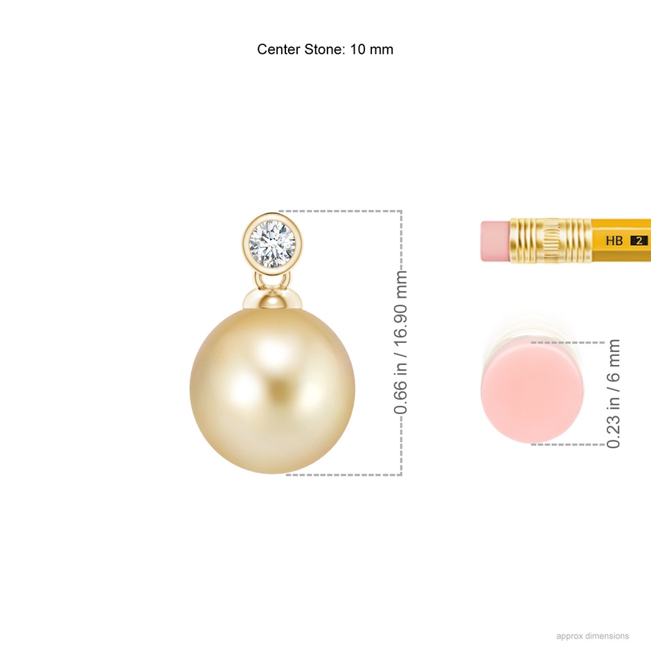 10mm AAAA Golden South Sea Pearl Pendant with Bezel Diamond in Yellow Gold ruler