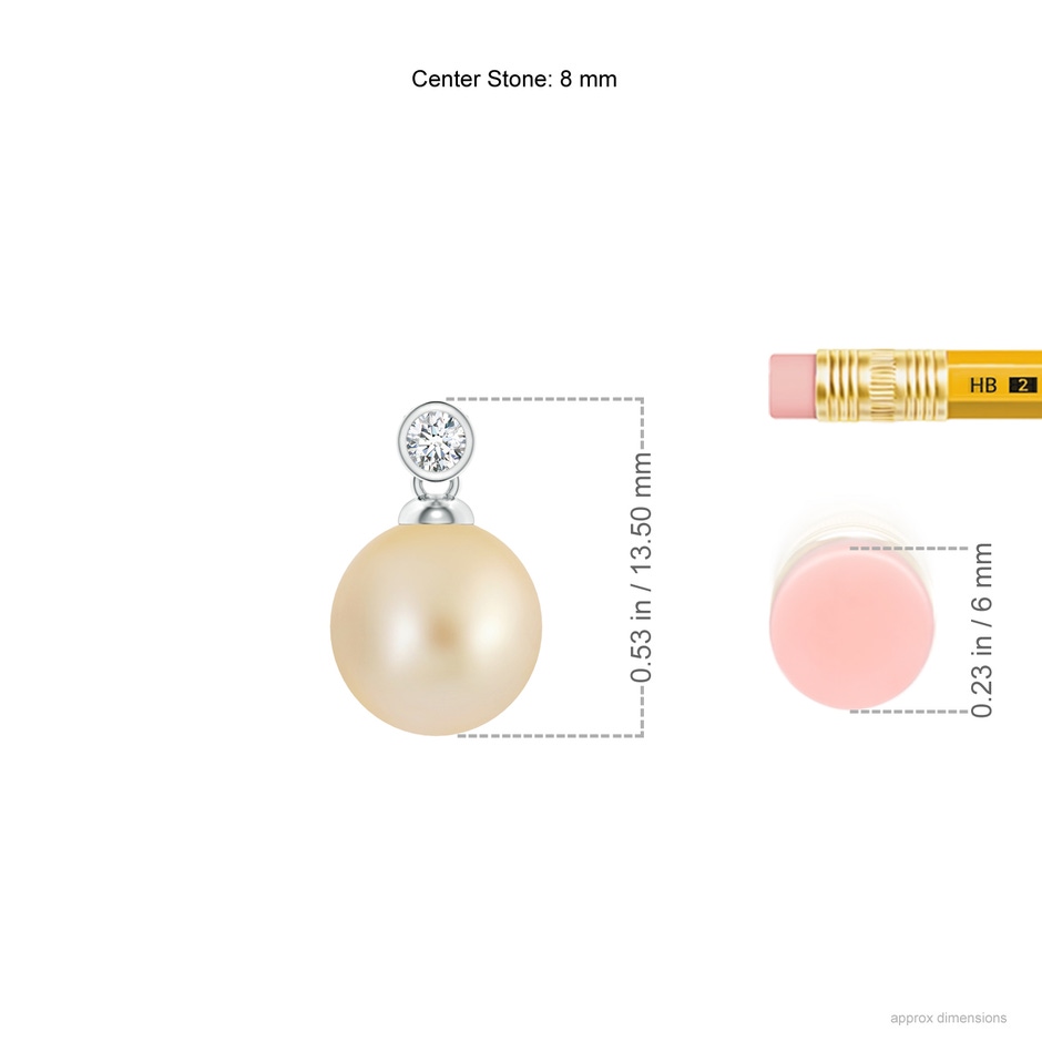 8mm AA Golden South Sea Pearl Pendant with Bezel Diamond in P950 Platinum ruler