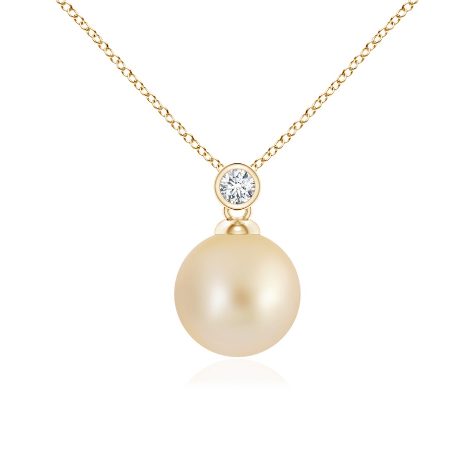 9mm AA Golden South Sea Pearl Pendant with Bezel Diamond in Yellow Gold 