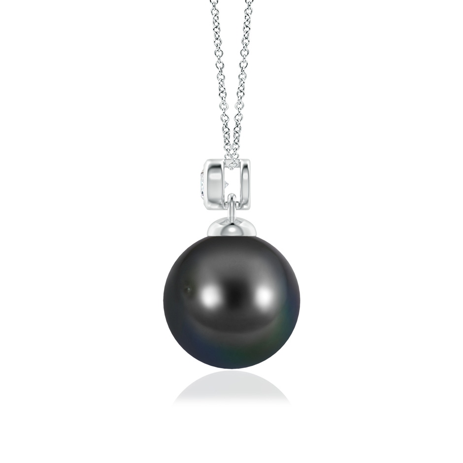 10mm AA Tahitian Pearl Pendant with Bezel Diamond in White Gold side-1