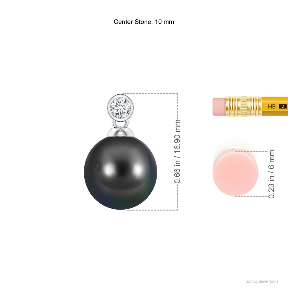 10mm AA Tahitian Pearl Pendant with Bezel Diamond in White Gold ruler