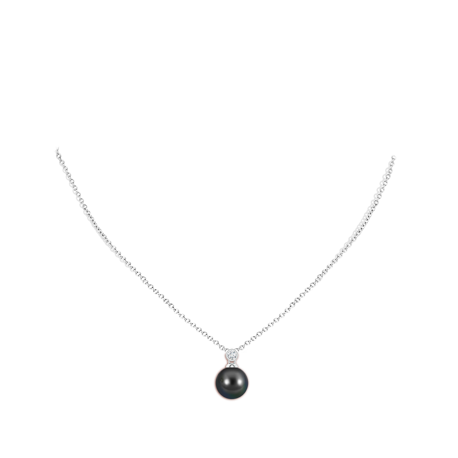 10mm AA Tahitian Pearl Pendant with Bezel Diamond in White Gold body-neck