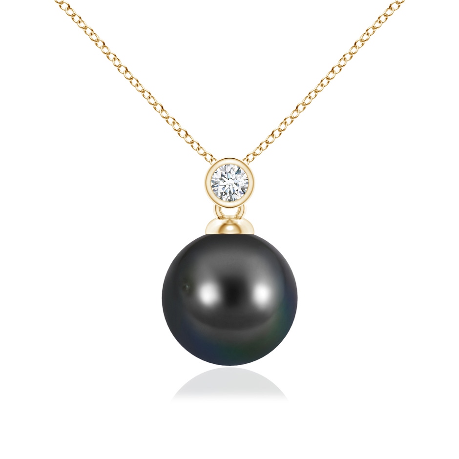 10mm AA Tahitian Pearl Pendant with Bezel Diamond in Yellow Gold 