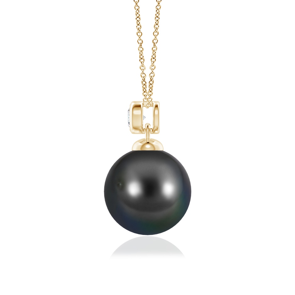 10mm AA Tahitian Pearl Pendant with Bezel Diamond in Yellow Gold side-1