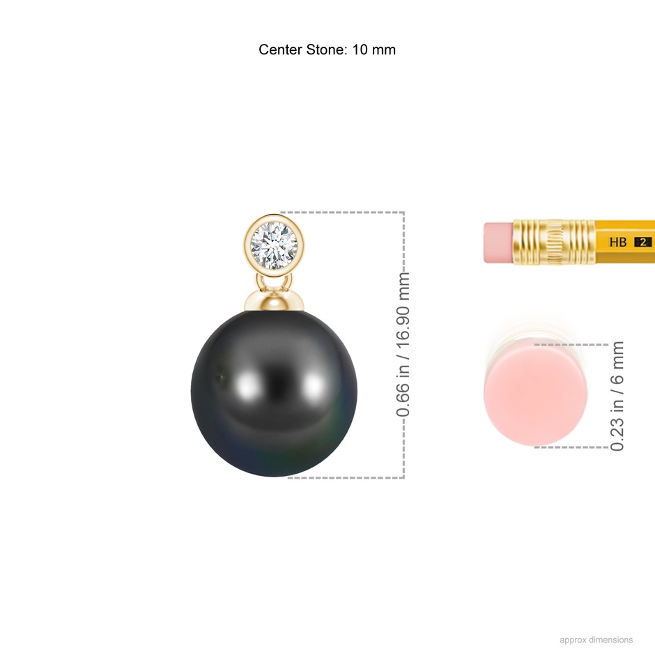 10mm AA Tahitian Pearl Pendant with Bezel Diamond in Yellow Gold ruler