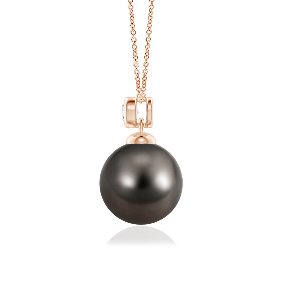 10mm AAA Tahitian Pearl Pendant with Bezel Diamond in Rose Gold side-1