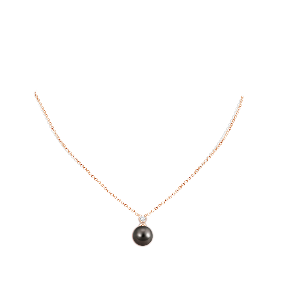 10mm AAA Tahitian Pearl Pendant with Bezel Diamond in Rose Gold body-neck