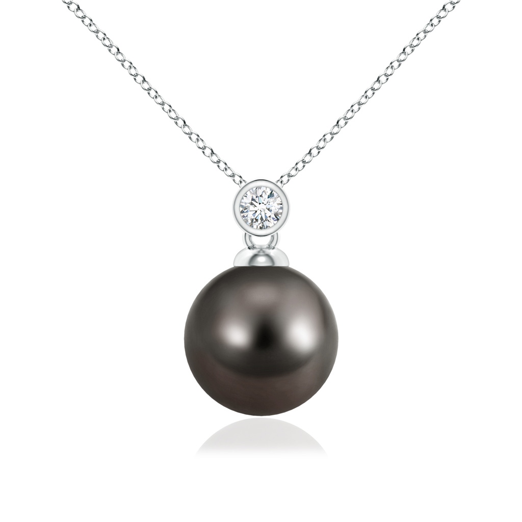 10mm AAA Tahitian Pearl Pendant with Bezel Diamond in White Gold