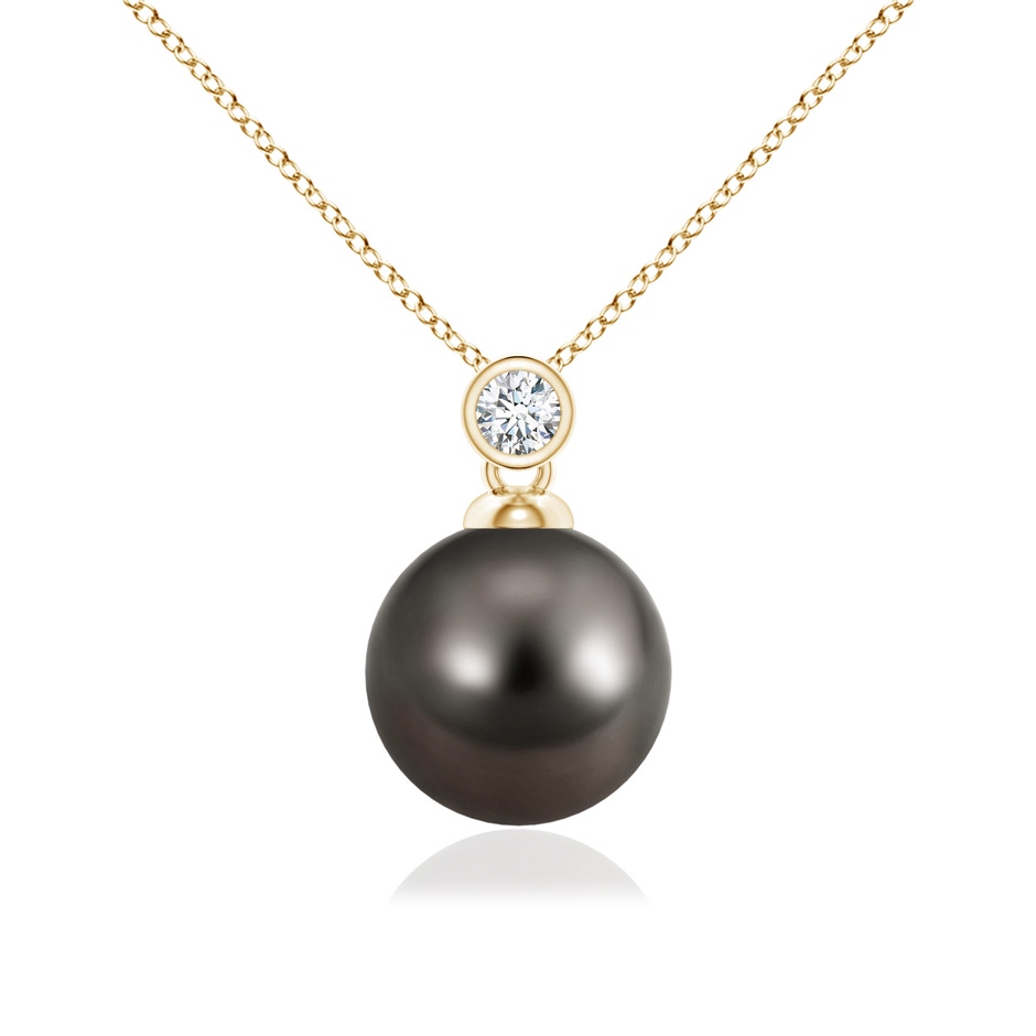 10mm AAA Tahitian Pearl Pendant with Bezel Diamond in Yellow Gold 