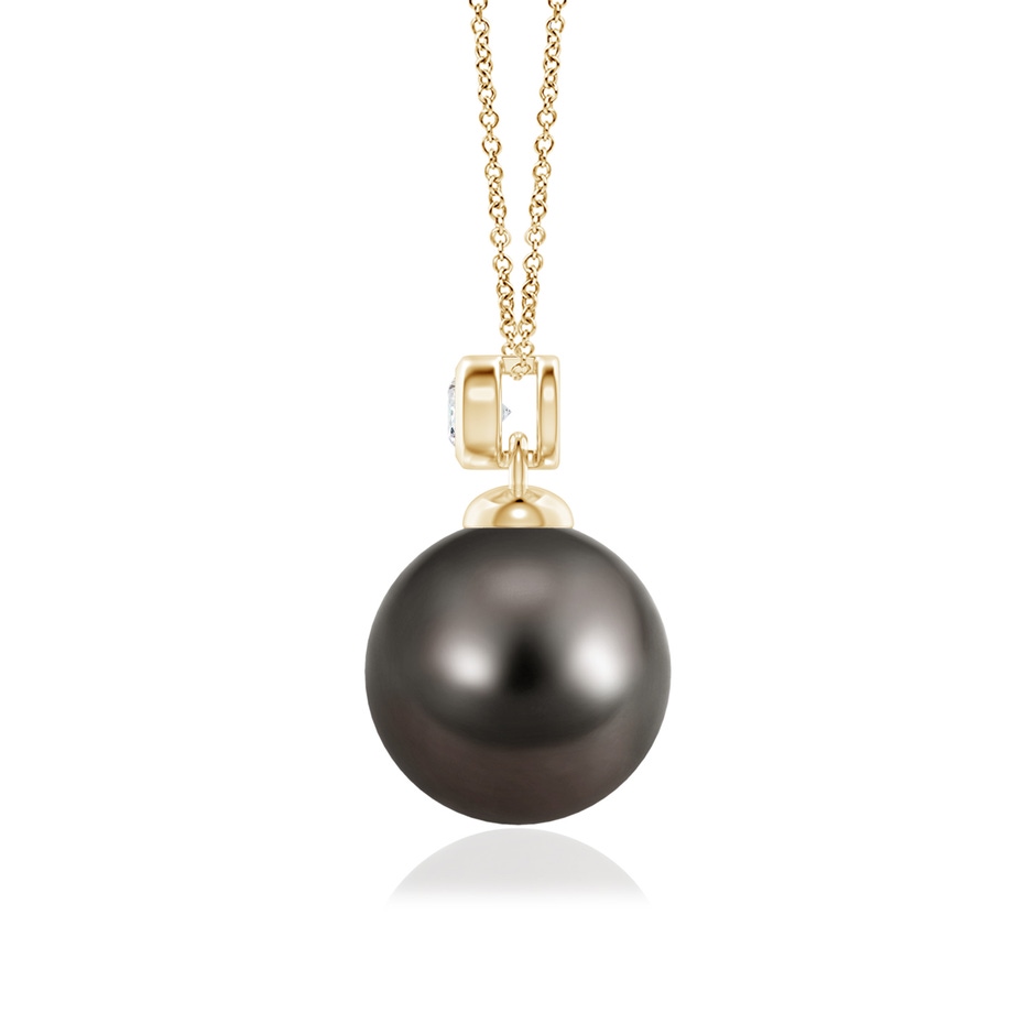 10mm AAA Tahitian Pearl Pendant with Bezel Diamond in Yellow Gold side-1