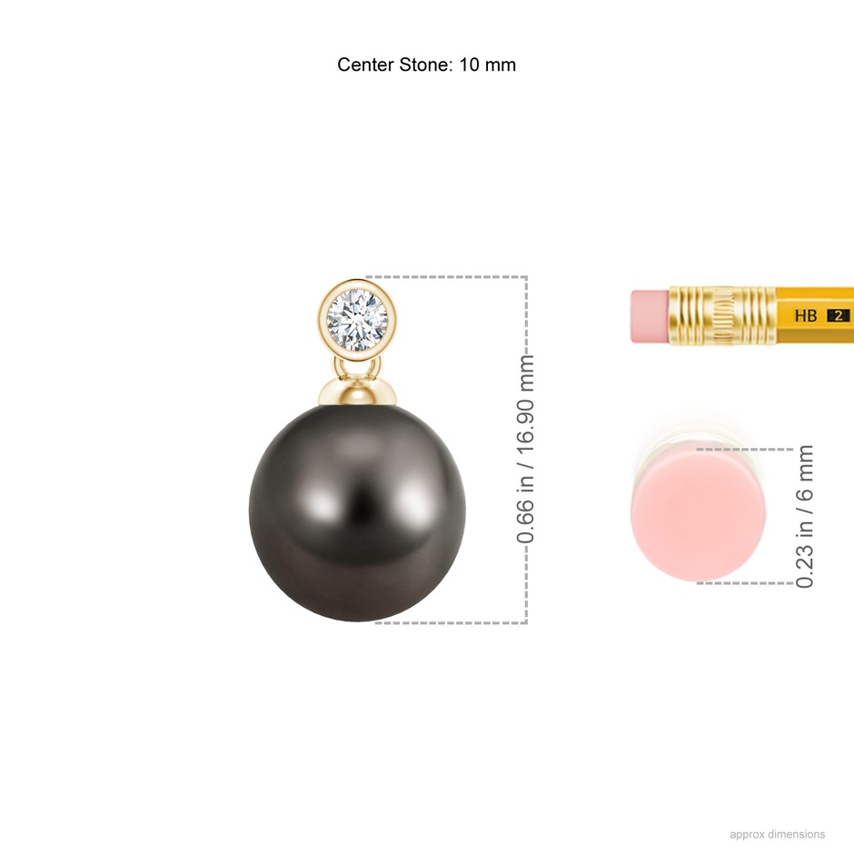 10mm AAA Tahitian Pearl Pendant with Bezel Diamond in Yellow Gold ruler