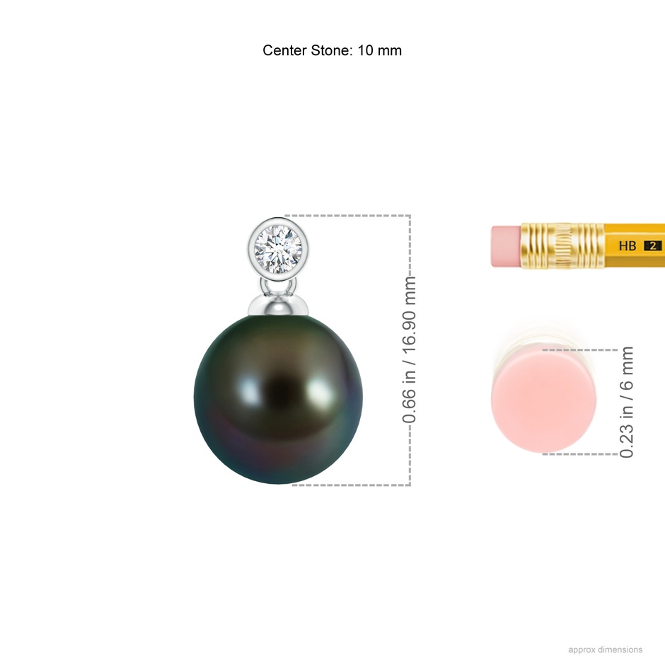 10mm AAAA Tahitian Pearl Pendant with Bezel Diamond in P950 Platinum ruler