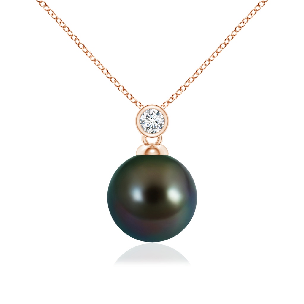 10mm AAAA Tahitian Pearl Pendant with Bezel Diamond in Rose Gold