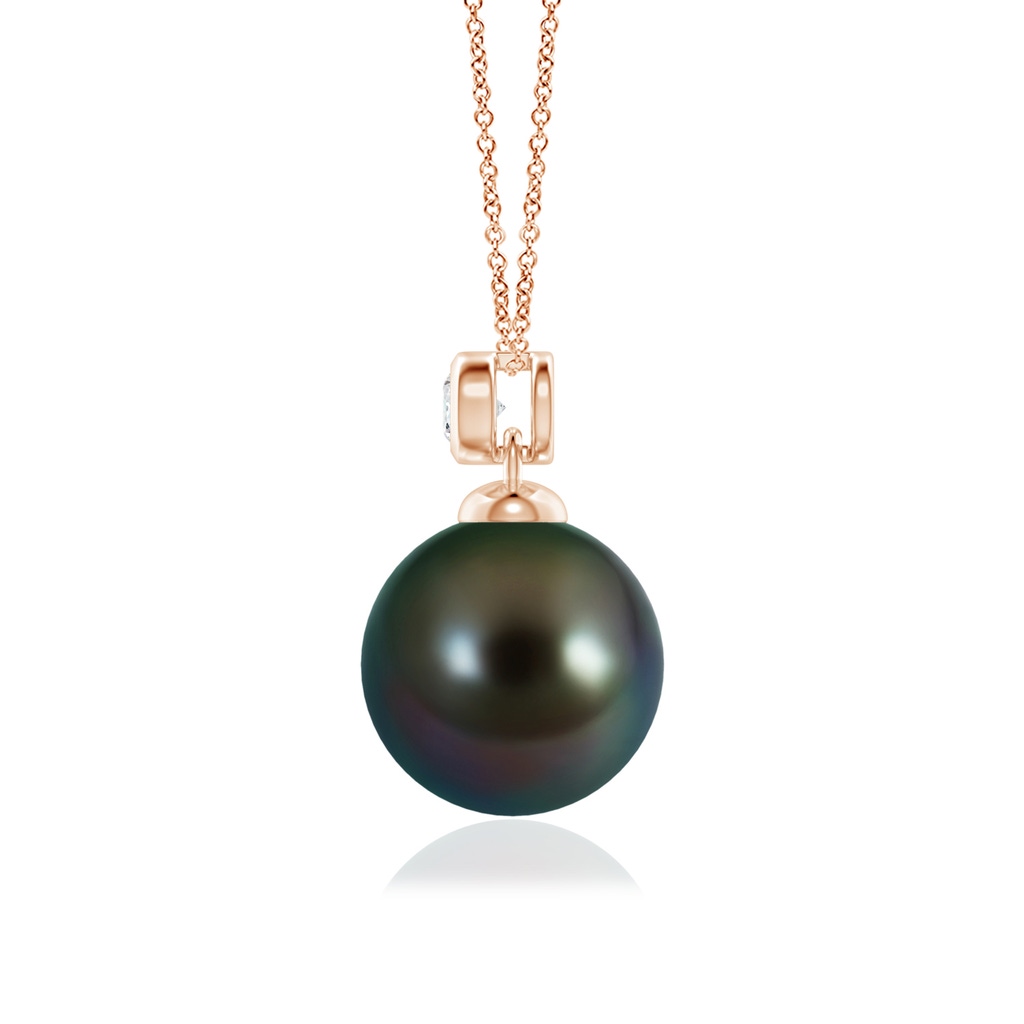 10mm AAAA Tahitian Pearl Pendant with Bezel Diamond in Rose Gold - side_1