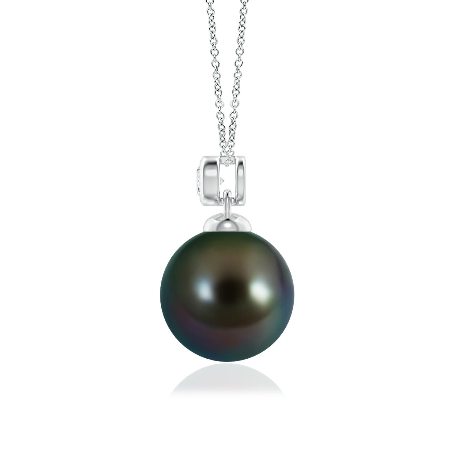 10mm AAAA Tahitian Pearl Pendant with Bezel Diamond in White Gold