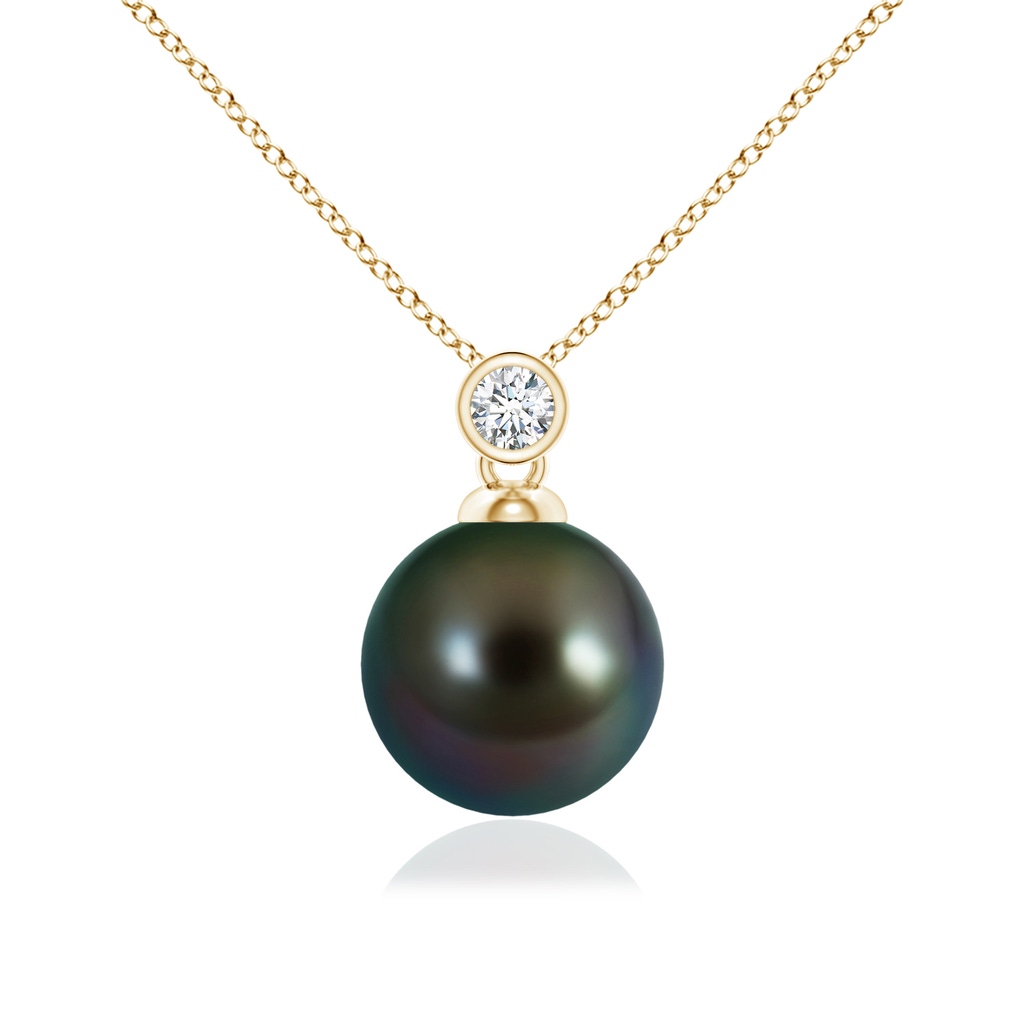 10mm AAAA Tahitian Pearl Pendant with Bezel Diamond in Yellow Gold