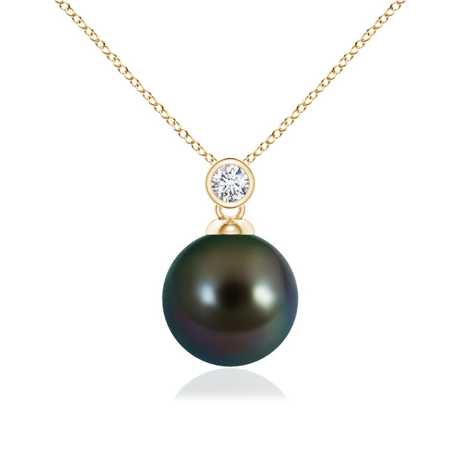 10mm AAAA Tahitian Pearl Pendant with Bezel Diamond in Yellow Gold 