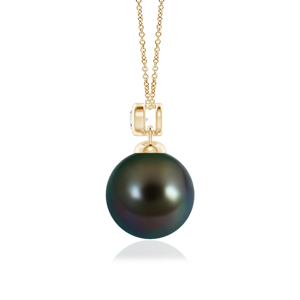 10mm AAAA Tahitian Pearl Pendant with Bezel Diamond in Yellow Gold - side_1