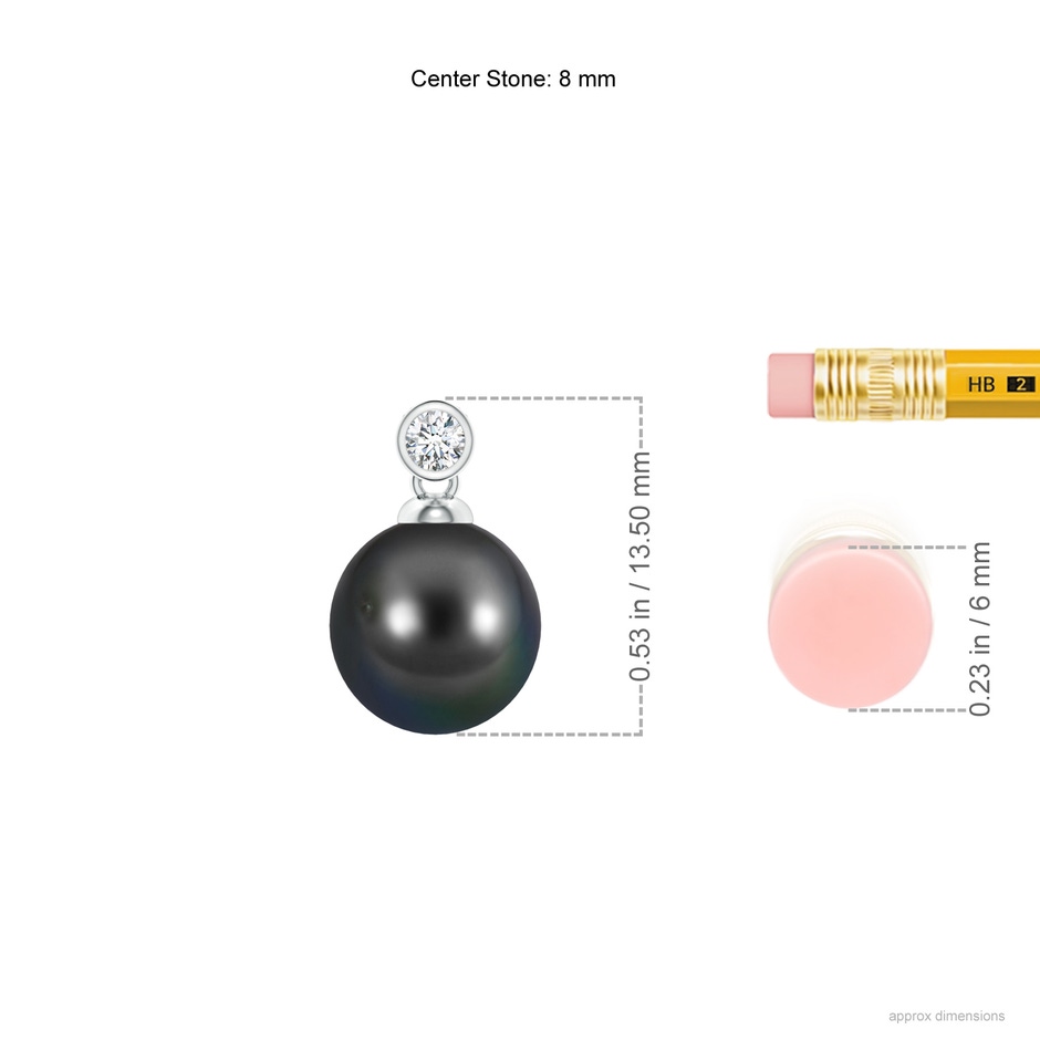 8mm AA Tahitian Pearl Pendant with Bezel Diamond in White Gold ruler