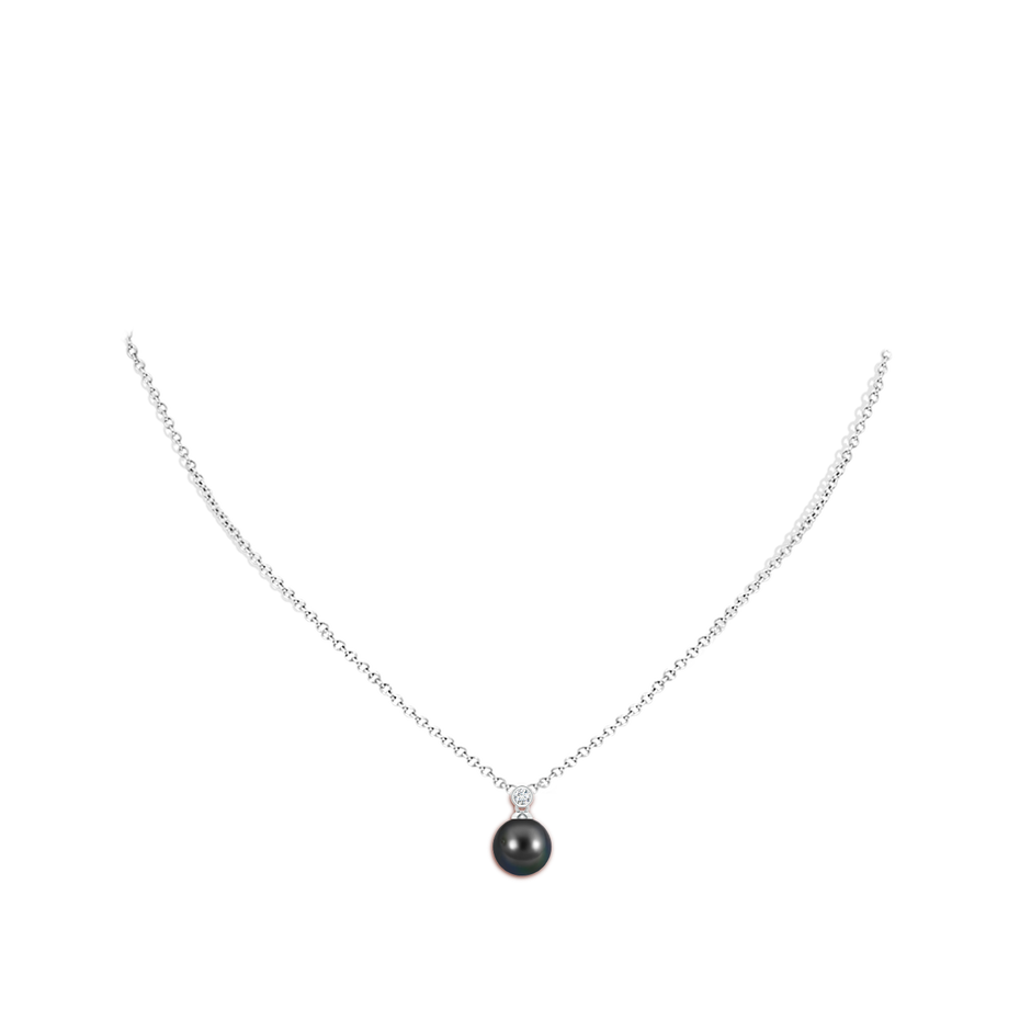 8mm AA Tahitian Pearl Pendant with Bezel Diamond in White Gold body-neck